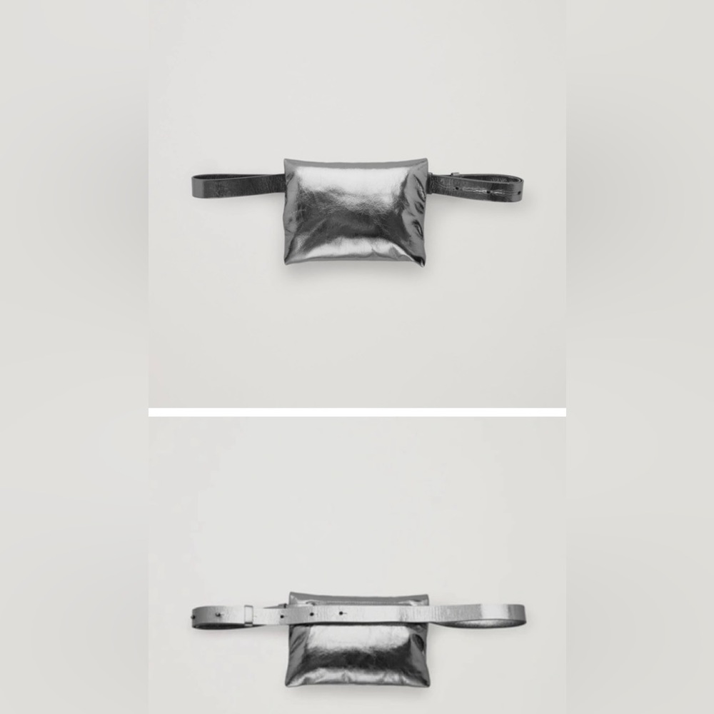 COS Metallic Silver Padded Leather Belt Bag